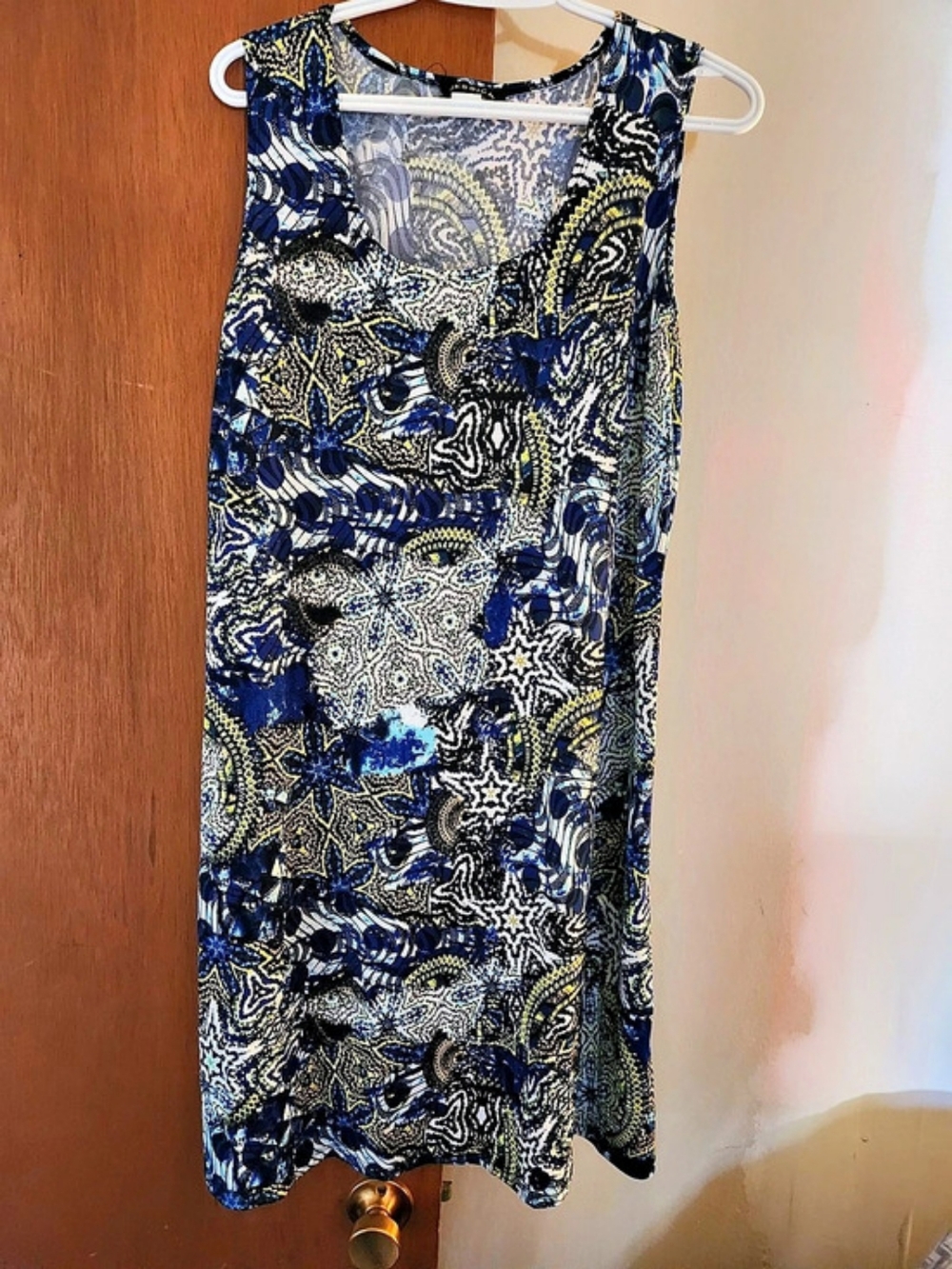 Jessica Sleeveless Paisley Mini Dress Paisley Mini Dress in Blue & Yellow Size